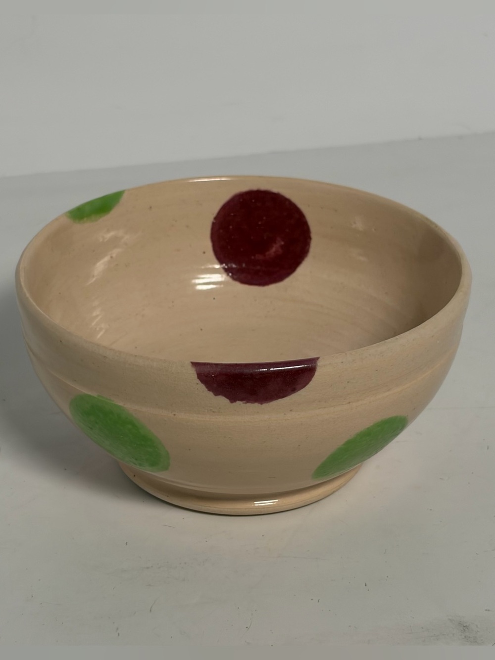 Handmade Signed Pottery Bowl Jeremiah 18:6 Red Green Polka Dot Stoneware 6”